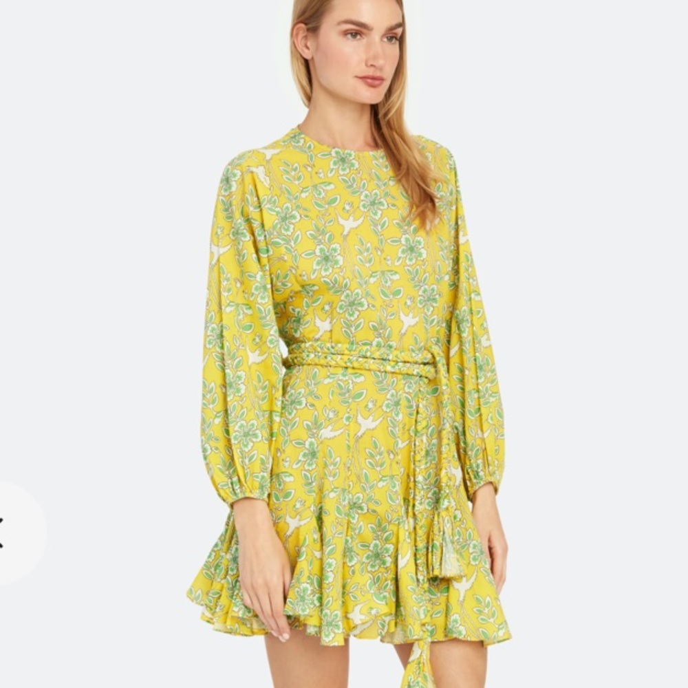 RHONE Yellow Floral Midi Dress with Green Floral Print